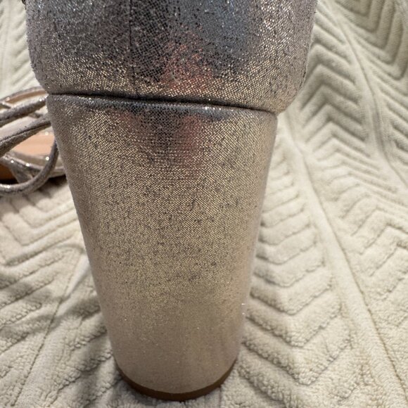 Worn ONCE - Copper Key Rhinestone Women's 4" Block Heel Sandals Size 9 Tie Ankle - Picture 6 of 10